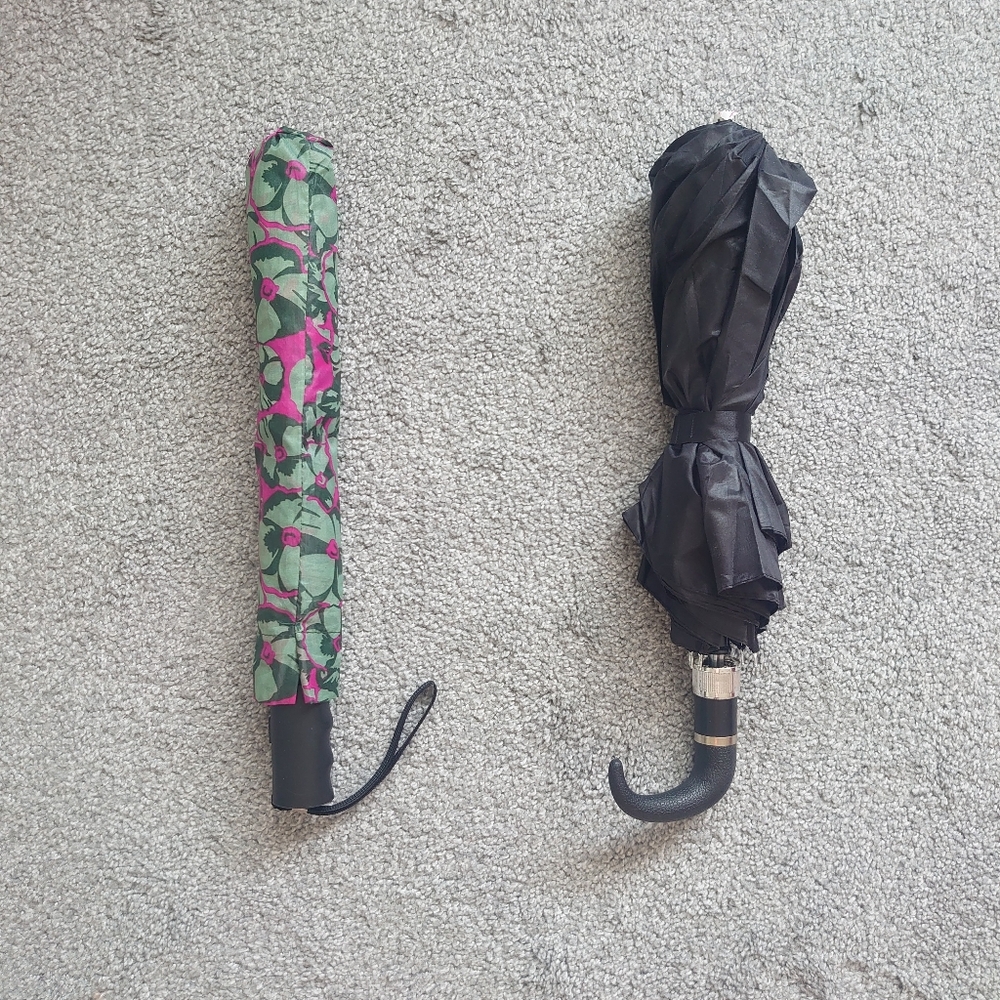 Bundle Two Pieces Umbrellas Black & Floral Design Size 34 inches Diameter